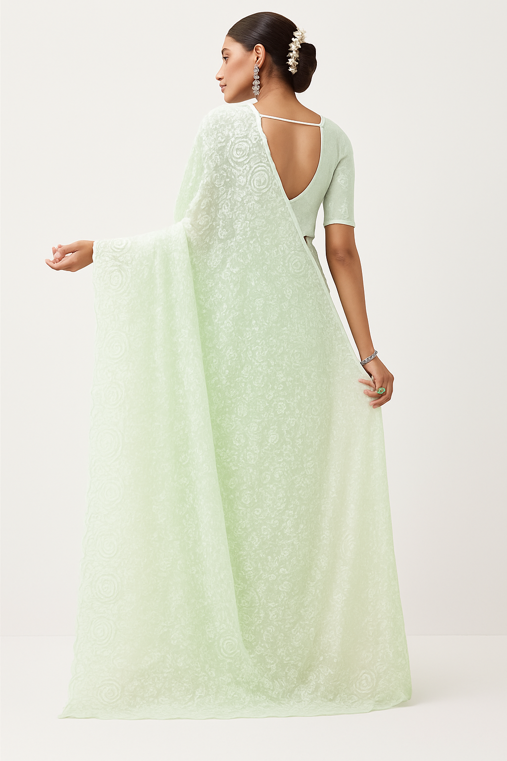 Chikankari Mint Green Elegant Designer Lace Saree