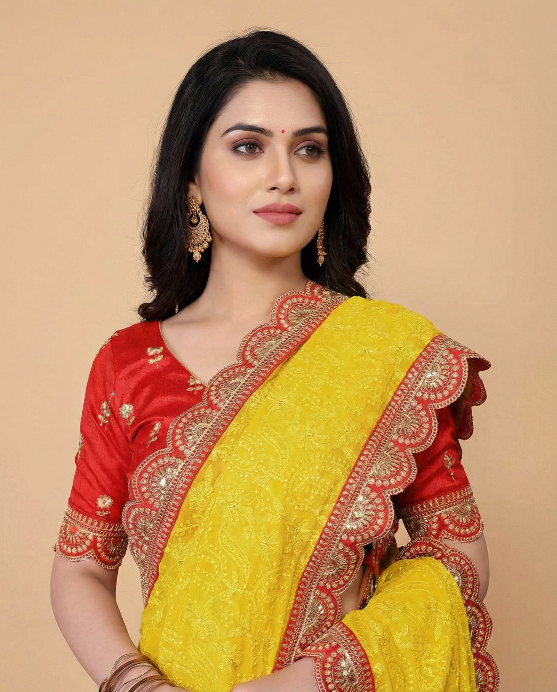 Sunshine Yellow Designer Lace Saree