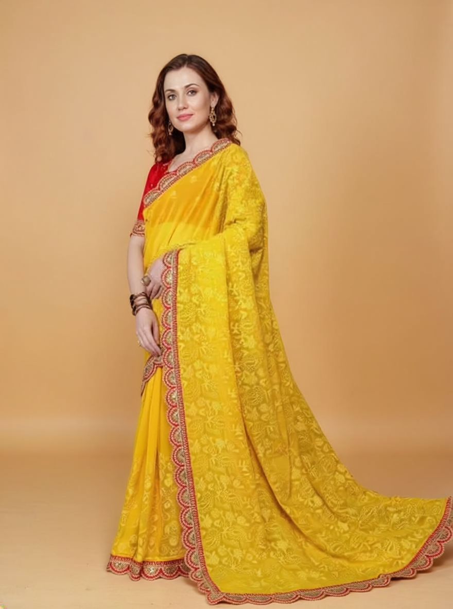 Sunshine Yellow Designer Lace Saree