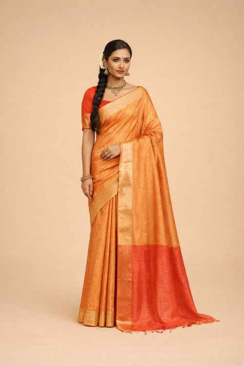 Bhagalpuri Premium Silk Saree with Golden Zari Border