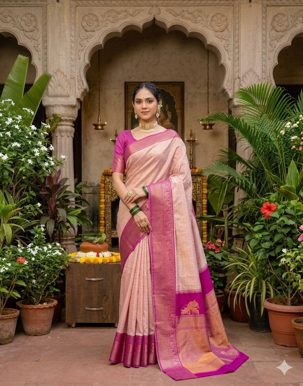 The Blush Harmony Kanchipuram Silk Saree