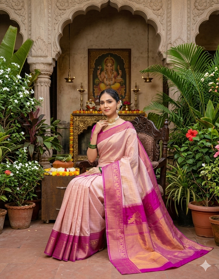 The Blush Harmony Kanchipuram Silk Saree