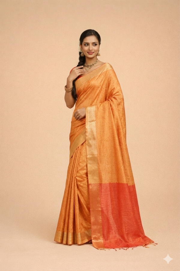 Bhagalpuri Premium Silk Saree with Golden Zari Border