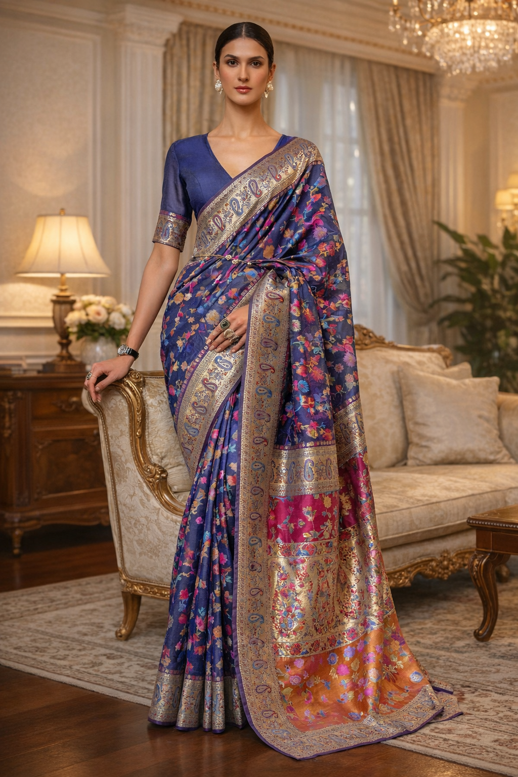 The Imperial Indigo Pashmina Handloom Silk Saree