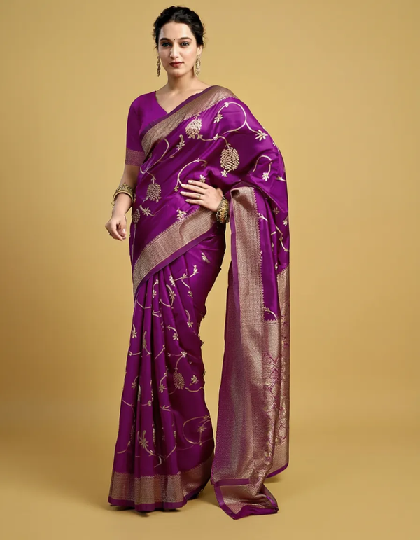 Royal Magenta Zari Silk Designer Saree