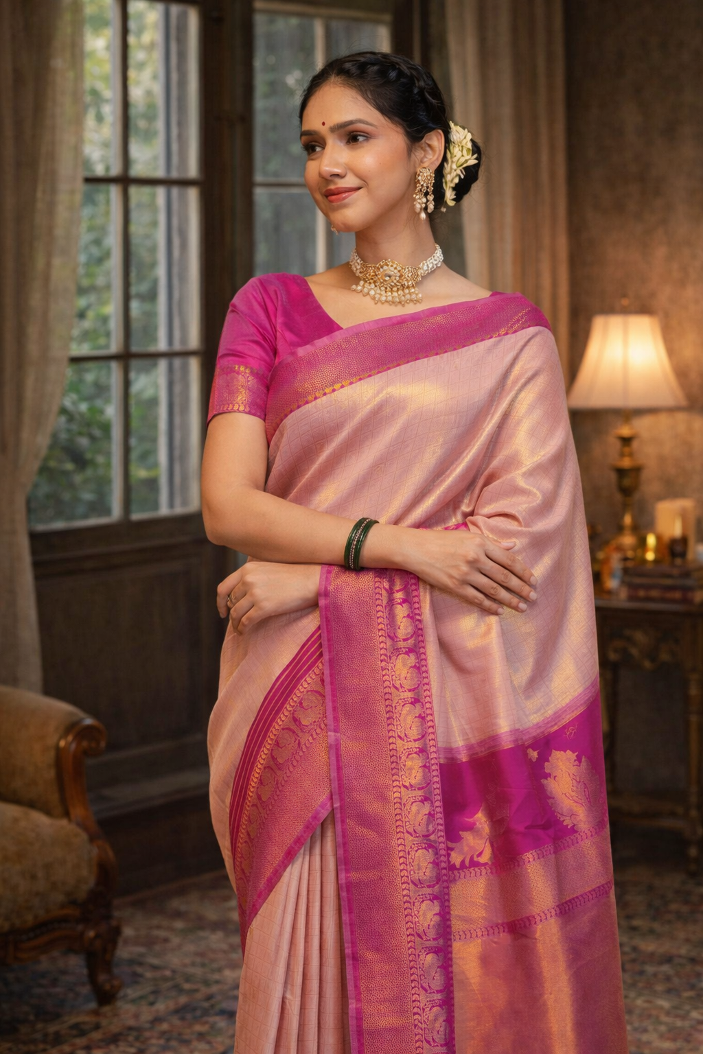 The Blush Harmony Kanchipuram Silk Saree