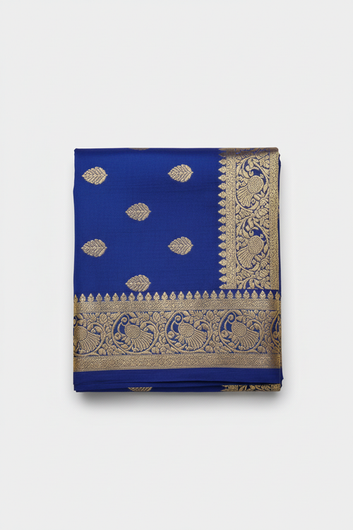 Neeli Banarasi Silk Saree - Folded